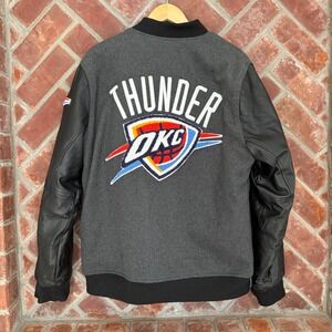 Ultra Game Varsity Jacket Men L OKC Thunder Gray NBA Faux Leather Wool READ